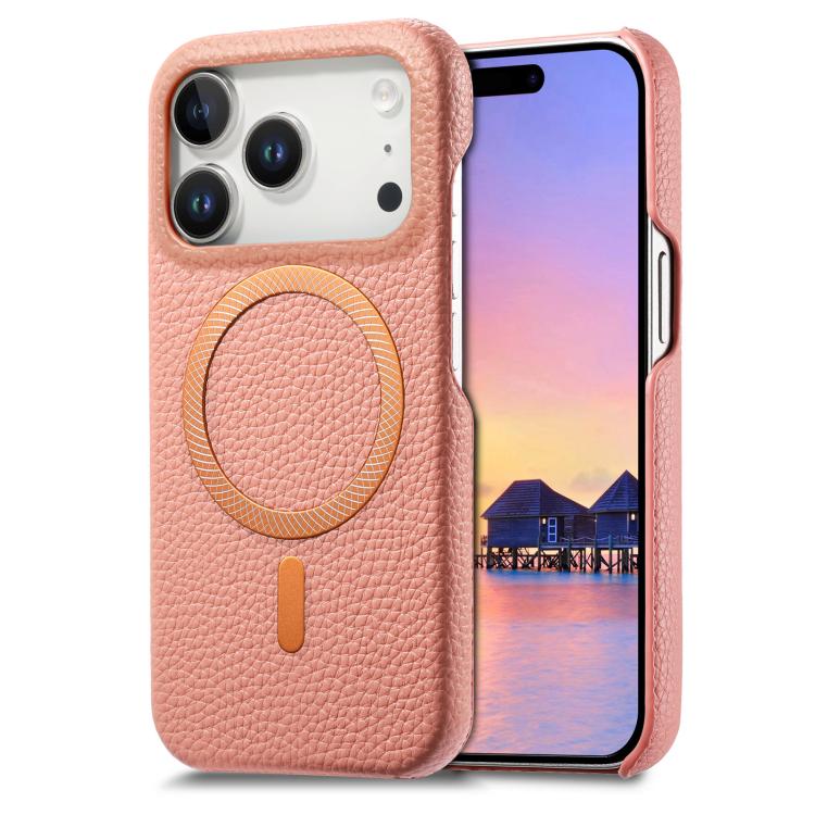 Cover posteriore per telefono in PU con texture litchi e MagSafe spazzolato., For iPhone 17 Pro Max, For iPhone 17 Pro, For iPhone 17