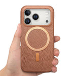 Cover posteriore per telefono in PU con texture litchi e MagSafe spazzolato., For iPhone 17 Pro Max, For iPhone 17 Pro, For iPhone 17