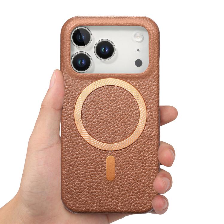 Cover posteriore per telefono in PU con texture litchi e MagSafe spazzolato., For iPhone 17 Pro Max, For iPhone 17 Pro, For iPhone 17