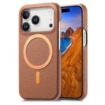 Cover posteriore per telefono in PU con texture litchi e MagSafe spazzolato., For iPhone 17 Pro Max, For iPhone 17 Pro, For iPhone 17