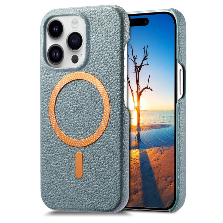 Cover posteriore per telefono in PU con texture litchi e MagSafe spazzolato., For iPhone 16 Pro Max, For iPhone 16 Pro, For iPhone 16 Plus