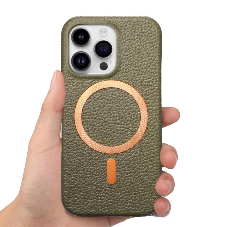 Cover posteriore per telefono in PU con texture litchi e MagSafe spazzolato., For iPhone 16 Pro Max, For iPhone 16 Pro, For iPhone 16 Plus