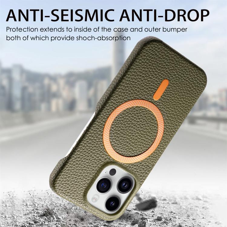Cover posteriore per telefono in PU con texture litchi e MagSafe spazzolato., For iPhone 16 Pro Max, For iPhone 16 Pro, For iPhone 16 Plus