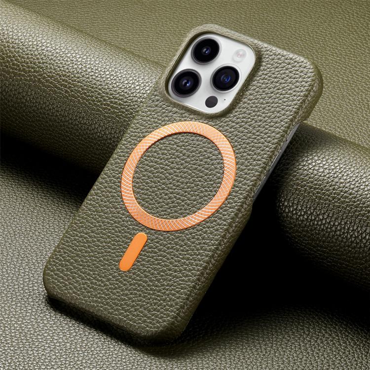 Cover posteriore per telefono in PU con texture litchi e MagSafe spazzolato., For iPhone 16 Pro Max, For iPhone 16 Pro, For iPhone 16 Plus