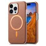 Cover posteriore per telefono in PU con texture litchi e MagSafe spazzolato., For iPhone 16 Pro Max, For iPhone 16 Pro, For iPhone 16 Plus