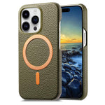 Cover posteriore per telefono in PU con texture litchi e MagSafe spazzolato., For iPhone 15 Plus, For iPhone 15, For iPhone 14 Plus