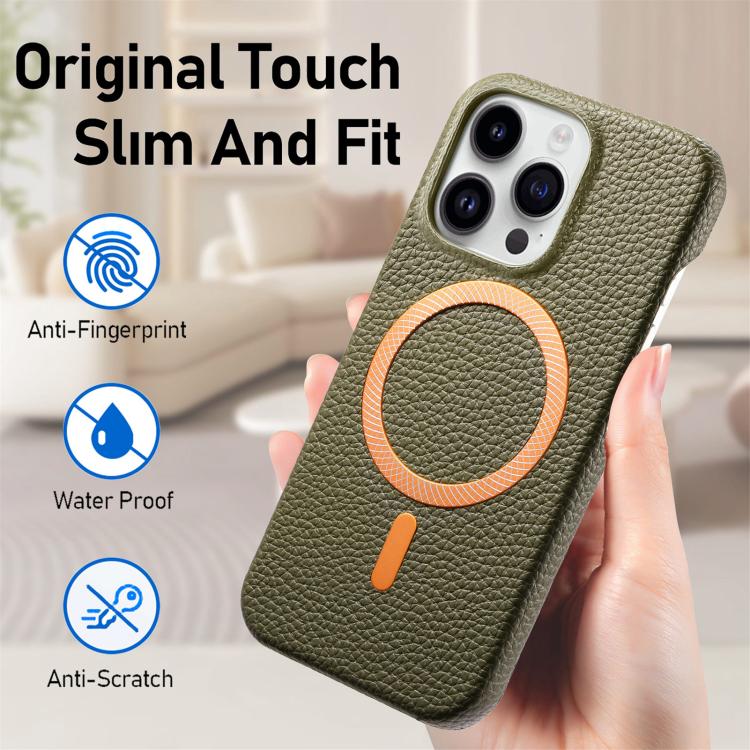 Cover posteriore per telefono in PU con texture litchi e MagSafe spazzolato., For iPhone 15 Plus, For iPhone 15, For iPhone 14 Plus