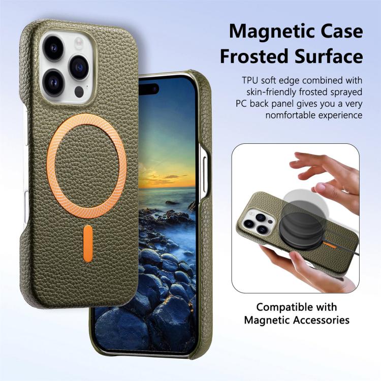Cover posteriore per telefono in PU con texture litchi e MagSafe spazzolato., For iPhone 14, For iPhone 14 Pro, For iPhone 14 Pro Max