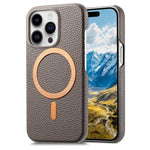 Cover posteriore per telefono in PU con texture litchi e MagSafe spazzolato., For iPhone 14, For iPhone 14 Pro, For iPhone 14 Pro Max