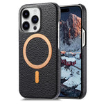 Cover posteriore per telefono in PU con texture litchi e MagSafe spazzolato., For iPhone 15 Plus, For iPhone 15, For iPhone 14 Plus