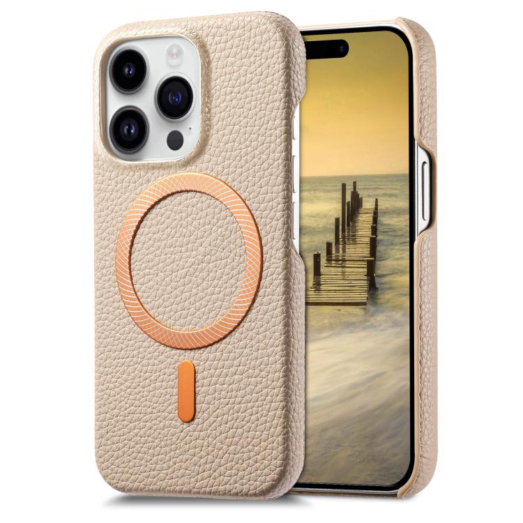 Cover posteriore per telefono in PU con texture litchi e MagSafe spazzolato., For iPhone 14, For iPhone 14 Pro, For iPhone 14 Pro Max