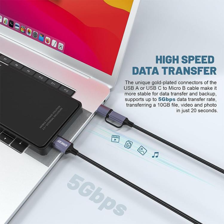 Cavo dati ENKAY 2 in 1 da USB 3.0 / Type-C a USB 3.0 Micro-B 5 Gbps per fotocamera e hard disk, 0.5m, 1m, 1.5m, 0.25m