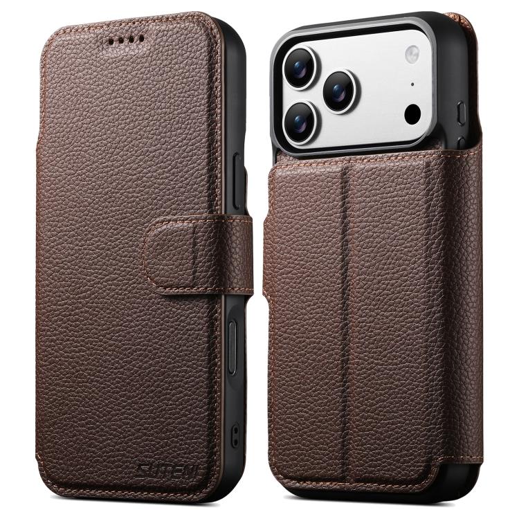 Suteni Q05 - Portafoglio multifunzione MagSafe in 1 - Custodia per telefono in pelle Big Litchi con motivo a litchi, For iPhone 18, For iPhone 18 Pro, For iPhone 18 Pro Max, For iPhone 17 Pro Max, For iPhone 17 Pro, For iPhone 17, For iPhone 16 Pro Max...