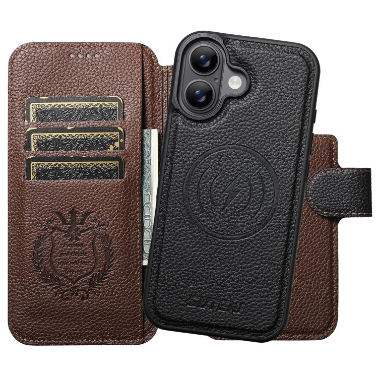 Suteni Q05 - Portafoglio multifunzione MagSafe in 1 - Custodia per telefono in pelle Big Litchi con motivo a litchi, For iPhone 18, For iPhone 18 Pro, For iPhone 18 Pro Max, For iPhone 17 Pro Max, For iPhone 17 Pro, For iPhone 17, For iPhone 16 Pro Max...