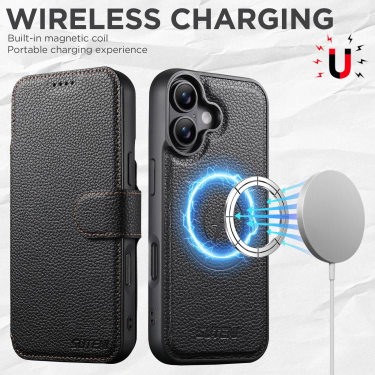 Suteni Q05 - Portafoglio multifunzione MagSafe in 1 - Custodia per telefono in pelle Big Litchi con motivo a litchi, For iPhone 18, For iPhone 18 Pro, For iPhone 18 Pro Max, For iPhone 17 Pro Max, For iPhone 17 Pro, For iPhone 17, For iPhone 16 Pro Max...