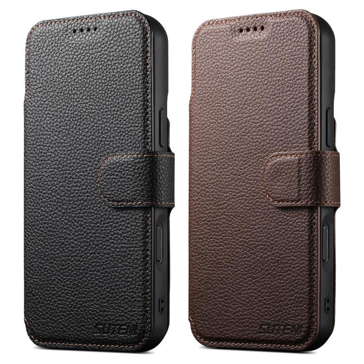 Suteni Q05 - Portafoglio multifunzione MagSafe in 1 - Custodia per telefono in pelle Big Litchi con motivo a litchi, For iPhone 14, For iPhone 14 Pro, For iPhone 14 Pro Max, For iPhone 13 Pro Max, For iPhone 13 Pro, For iPhone 13