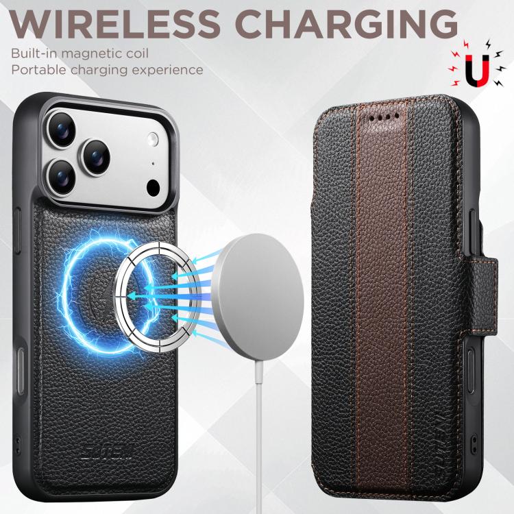 Suteni Q08 Portafoglio magnetico multifunzione 2 in 1 con grande litchi e custodia per telefono in pelle vegana, For iPhone 17 Pro Max, For iPhone 17 Pro, For iPhone 17, For iPhone 16 Pro Max, For iPhone 16 Pro, For iPhone 16