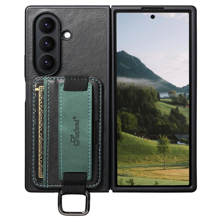 Custodia per telefono Suteni H13 con cinturino da polso in pelle cerata e portafoglio., For Galaxy Z Fold8 Ultra 5G, For Galaxy Z Fold7 5G, For Galaxy Z Fold6, For Galaxy Z Fold5