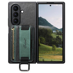 Custodia per telefono Suteni H13 con cinturino da polso in pelle cerata e portafoglio., For Galaxy Z Fold8 Ultra 5G, For Galaxy Z Fold7 5G, For Galaxy Z Fold6, For Galaxy Z Fold5