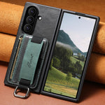 Custodia per telefono Suteni H13 con cinturino da polso in pelle cerata e portafoglio., For Galaxy Z Fold8 Ultra 5G, For Galaxy Z Fold7 5G, For Galaxy Z Fold6, For Galaxy Z Fold5