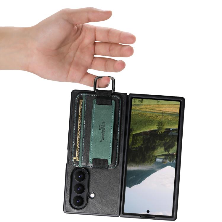 Custodia per telefono Suteni H13 con cinturino da polso in pelle cerata e portafoglio., For Galaxy Z Fold8 Ultra 5G, For Galaxy Z Fold7 5G, For Galaxy Z Fold6, For Galaxy Z Fold5