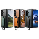 Custodia per telefono Suteni H13 con cinturino da polso in pelle cerata e portafoglio., For Galaxy Z Fold8 Ultra 5G, For Galaxy Z Fold7 5G, For Galaxy Z Fold6, For Galaxy Z Fold5