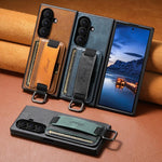 Custodia per telefono Suteni H13 con cinturino da polso in pelle cerata e portafoglio., For Galaxy Z Fold8 Ultra 5G, For Galaxy Z Fold7 5G, For Galaxy Z Fold6, For Galaxy Z Fold5