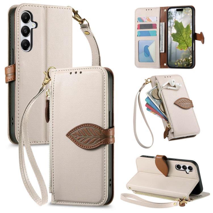 Portafoglio in pelle con cerniera e fibbia a foglia, custodia per telefono con cinturino, For Samsung Galaxy A50, For Samsung Galaxy A17, For Samsung Galaxy A07, For Samsung Galaxy A16