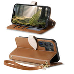 Portafoglio in pelle con cerniera e fibbia a foglia, custodia per telefono con cinturino, For Samsung Galaxy S24 Ultra 5G, For Samsung Galaxy S24+ 5G, For Samsung Galaxy S24 5G, For Samsung Galaxy A15