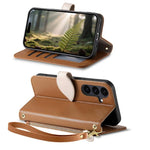 Portafoglio in pelle con cerniera e fibbia a foglia, custodia per telefono con cinturino, For Samsung Galaxy S25 5G, For Samsung Galaxy S25+ 5G, For Samsung Galaxy S25 Ultra 5G, For Samsung Galaxy A06 4G