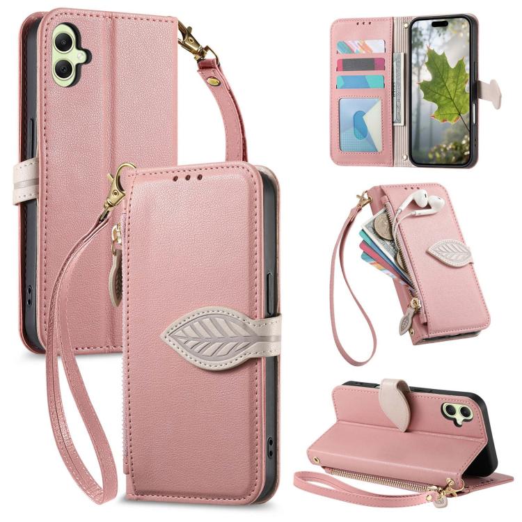 Portafoglio in pelle con cerniera e fibbia a foglia, custodia per telefono con cinturino, For Samsung Galaxy A05, For Samsung Galaxy A05s, For Samsung Galaxy A25 5G, For Samsung Galaxy S23 FE 5G