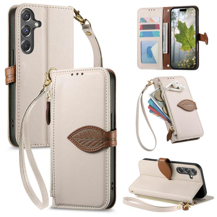 Portafoglio in pelle con cerniera e fibbia a foglia, custodia per telefono con cinturino, For Samsung Galaxy S24 Ultra 5G, For Samsung Galaxy S24+ 5G, For Samsung Galaxy S24 5G, For Samsung Galaxy A15