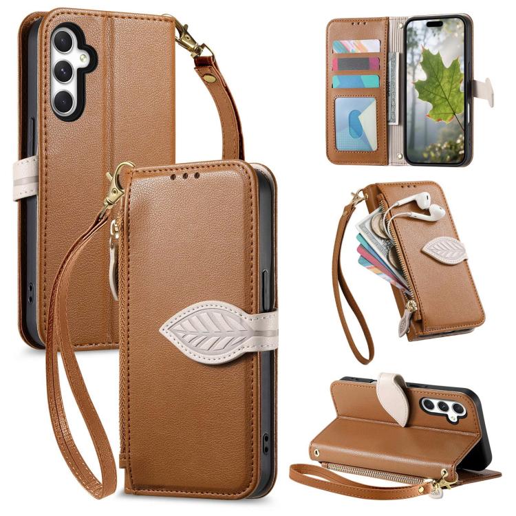 Portafoglio in pelle con cerniera e fibbia a foglia, custodia per telefono con cinturino, For Samsung Galaxy A05, For Samsung Galaxy A05s, For Samsung Galaxy A25 5G, For Samsung Galaxy S23 FE 5G