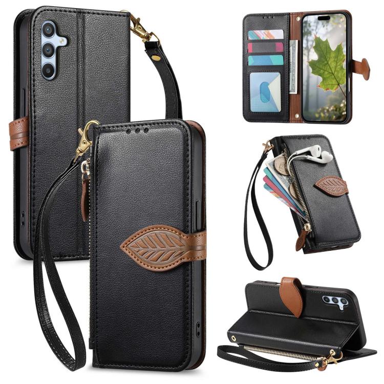 Portafoglio in pelle con cerniera e fibbia a foglia, custodia per telefono con cinturino, For Samsung Galaxy S25 Edge 5G, For Samsung Galaxy A56 5G, For Samsung Galaxy A26 5G, For Samsung Galaxy A36 5G
