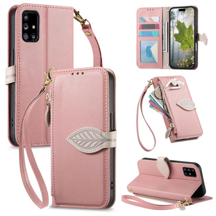 Portafoglio in pelle con cerniera e fibbia a foglia, custodia per telefono con cinturino, For Samsung Galaxy A52, For Samsung Galaxy A31, For Samsung Galaxy A71, For Samsung Galaxy A51