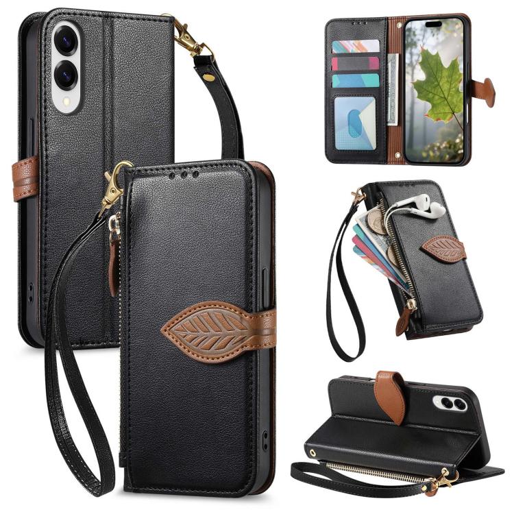 Portafoglio in pelle con cerniera e fibbia a foglia, custodia per telefono con cinturino, For Samsung Galaxy S25 Edge 5G, For Samsung Galaxy A56 5G, For Samsung Galaxy A26 5G, For Samsung Galaxy A36 5G