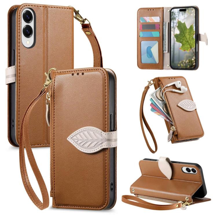 Portafoglio in pelle con cerniera e fibbia a foglia, custodia per telefono con cinturino, For Samsung Galaxy A50, For Samsung Galaxy A17, For Samsung Galaxy A07, For Samsung Galaxy A16