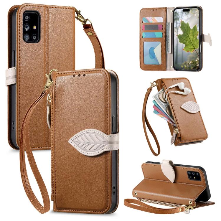 Portafoglio in pelle con cerniera e fibbia a foglia, custodia per telefono con cinturino, For Samsung Galaxy A52, For Samsung Galaxy A31, For Samsung Galaxy A71, For Samsung Galaxy A51