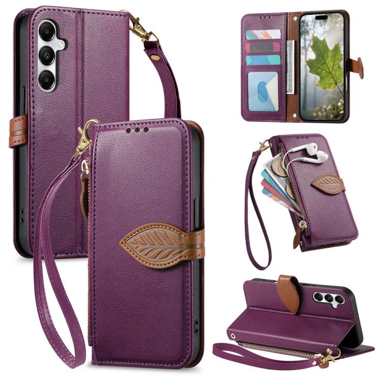 Portafoglio in pelle con cerniera e fibbia a foglia, custodia per telefono con cinturino, For Samsung Galaxy A14, For Samsung Galaxy A13