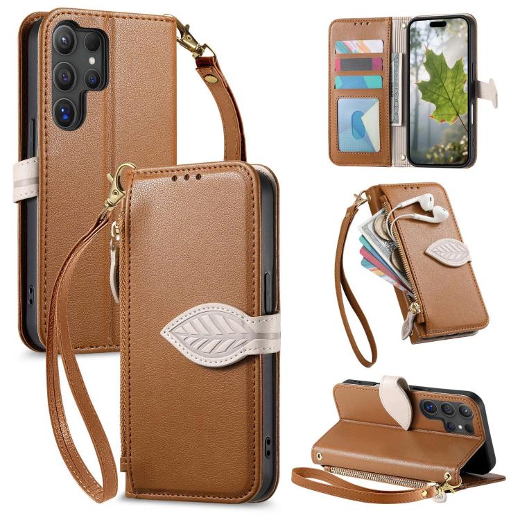 Portafoglio in pelle con cerniera e fibbia a foglia, custodia per telefono con cinturino, For Samsung Galaxy A53 5G, For Samsung Galaxy S22 Ultra, For Samsung Galaxy S22+ 5G, For Samsung Galaxy S22 5G
