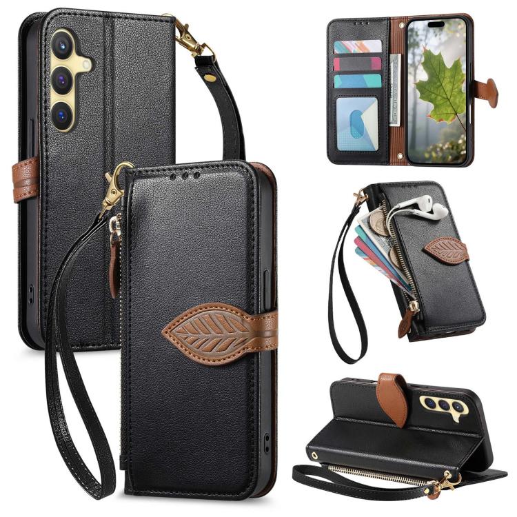 Portafoglio in pelle con cerniera e fibbia a foglia, custodia per telefono con cinturino, For Samsung Galaxy A54 5G, For Samsung Galaxy S23 Ultra 5G, For Samsung Galaxy S23+ 5G, For Samsung Galaxy S23 5G