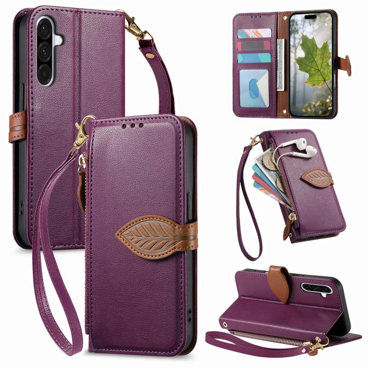 Portafoglio in pelle con cerniera e fibbia a foglia, custodia per telefono con cinturino, For Samsung Galaxy A57 5G, For Samsung Galaxy A37 5G, For Samsung Galaxy A25e 5G, For Samsung Galaxy S25 FE 5G