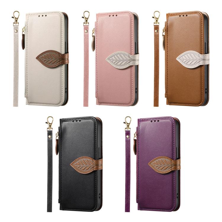 Portafoglio in pelle con cerniera e fibbia a foglia, custodia per telefono con cinturino, For Samsung Galaxy A14, For Samsung Galaxy A13