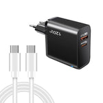 Caricabatterie USB TE-PD65 GaN PD 65W + QC4.0 con cavo dati da Type-C a Type-C e spina europea.