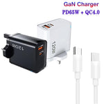 Caricabatterie USB TE-PD65 GaN PD 65W + QC4.0 con cavo dati da Type-C a Type-C, spina UK