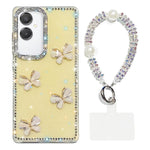 Custodia per telefono antiurto a quattro angoli con catena da mano a farfalla 3D con strass glitterati., For Samsung Galaxy A07 5G, For Samsung Galaxy A17 5G, For Samsung Galaxy A56 5G, For Samsung Galaxy A26 5G