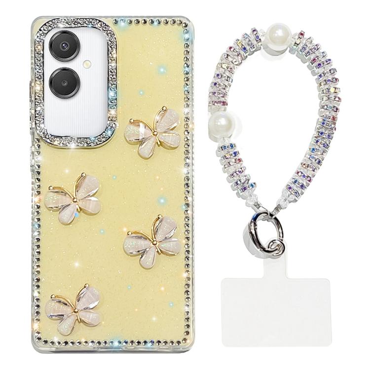 Custodia per telefono antiurto a quattro angoli con catena da mano a farfalla 3D con strass glitterati., For Samsung Galaxy A07 5G, For Samsung Galaxy A17 5G, For Samsung Galaxy A56 5G, For Samsung Galaxy A26 5G