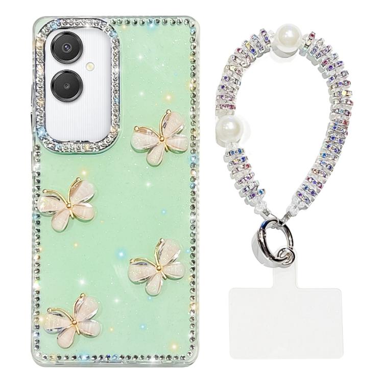 Custodia per telefono antiurto a quattro angoli con catena da mano a farfalla 3D con strass glitterati., For Samsung Galaxy A07 5G, For Samsung Galaxy A17 5G, For Samsung Galaxy A56 5G, For Samsung Galaxy A26 5G