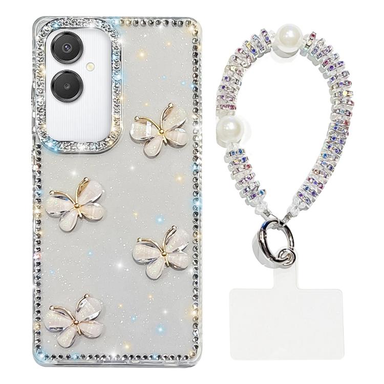 Custodia per telefono antiurto a quattro angoli con catena da mano a farfalla 3D con strass glitterati., For Samsung Galaxy A07 5G, For Samsung Galaxy A17 5G, For Samsung Galaxy A56 5G, For Samsung Galaxy A26 5G