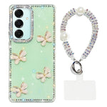 Custodia per telefono antiurto a quattro angoli con catena da mano a farfalla 3D con strass glitterati., For Samsung Galaxy A07 5G, For Samsung Galaxy A17 5G, For Samsung Galaxy A56 5G, For Samsung Galaxy A26 5G